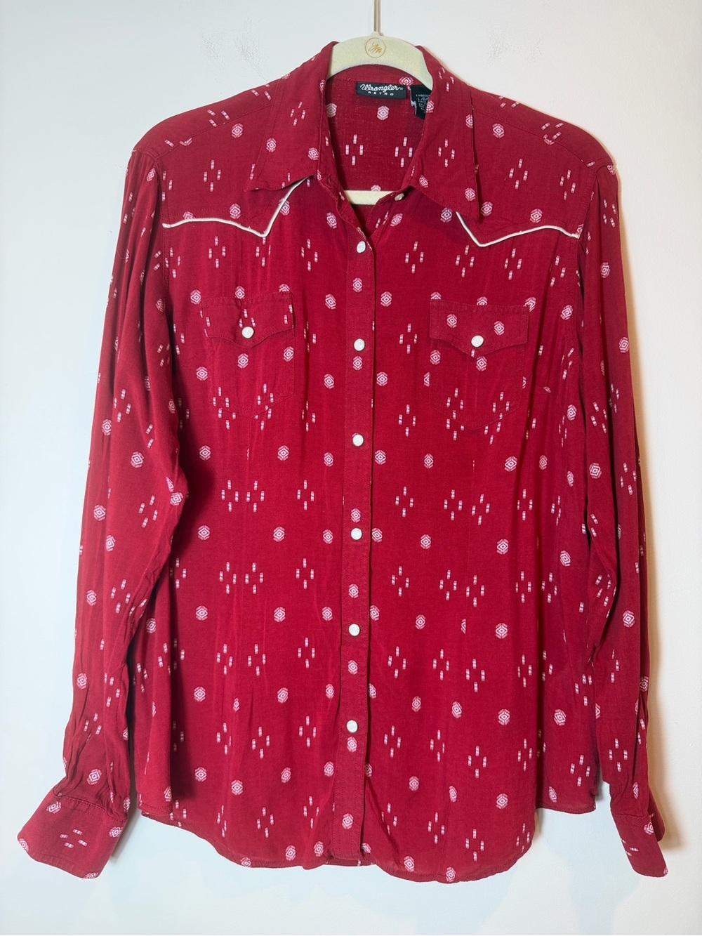 Wrangler Retro Red Geometric Western Pearl Snap Shirt Large